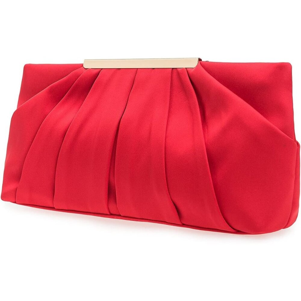 ⚡ Women's Elegant Evening Pleated Satin Simple Classy Formal Red Clutch Bag‎